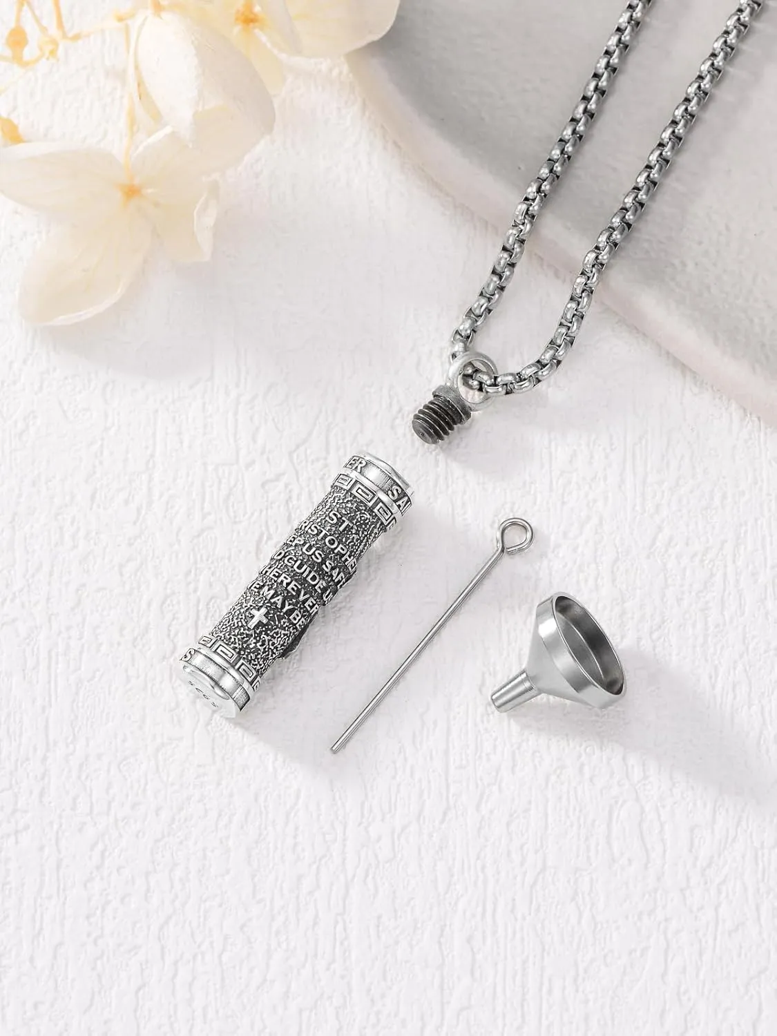 WINNICACA Saint Urn Necklace for Men Women, 925 Silver Sterling Religion Urn Pendant Cremation Jewelry for Ashes Necklace Memorial Keepsake Jewelry Gifts for Men Father Son