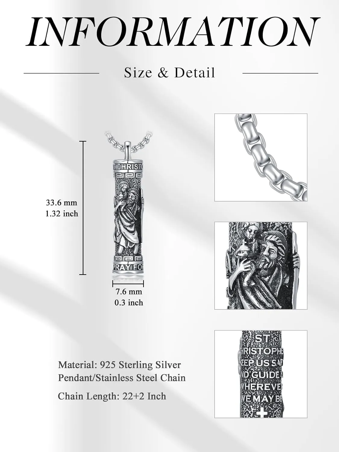WINNICACA Saint Urn Necklace for Men Women, 925 Silver Sterling Religion Urn Pendant Cremation Jewelry for Ashes Necklace Memorial Keepsake Jewelry Gifts for Men Father Son