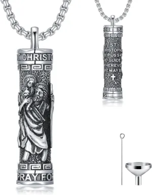 WINNICACA Saint Urn Necklace for Men Women, 925 Silver Sterling Religion Urn Pendant Cremation Jewelry for Ashes Necklace Memorial Keepsake Jewelry Gifts for Men Father Son