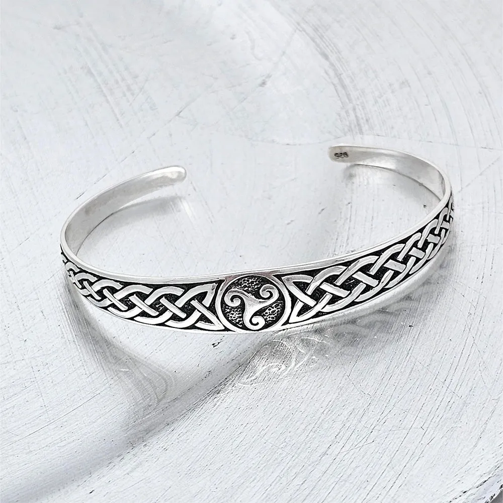Women's 925 Sterling Silver Celtic Triskelion Knot Bangle