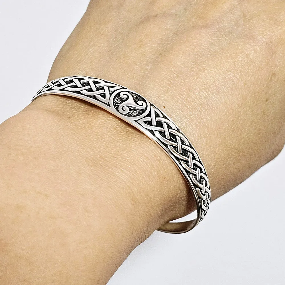 Women's 925 Sterling Silver Celtic Triskelion Knot Bangle