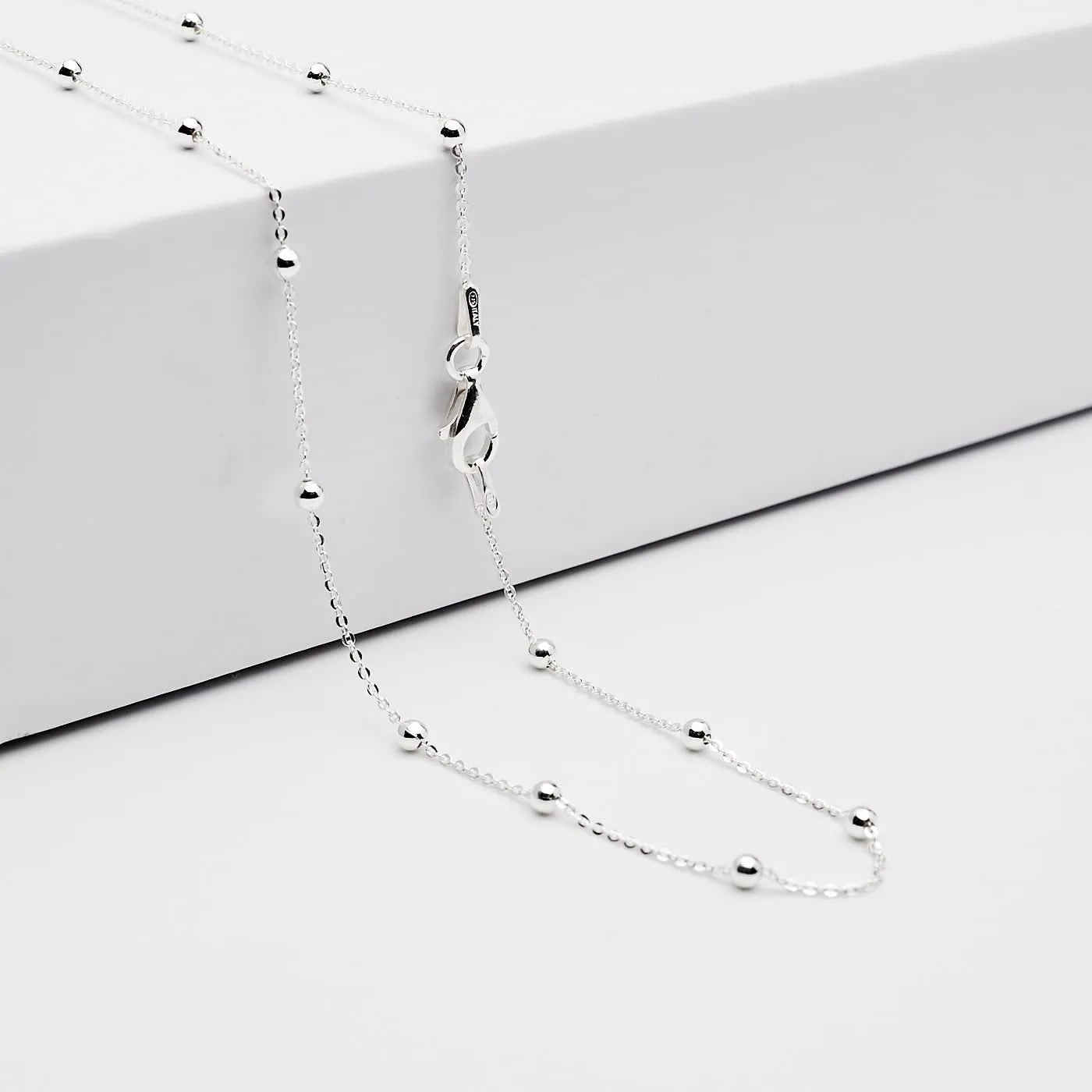 Women's 925 Sterling Silver Small Ball Beaded Stacking Chain Necklace Minimalist Chain