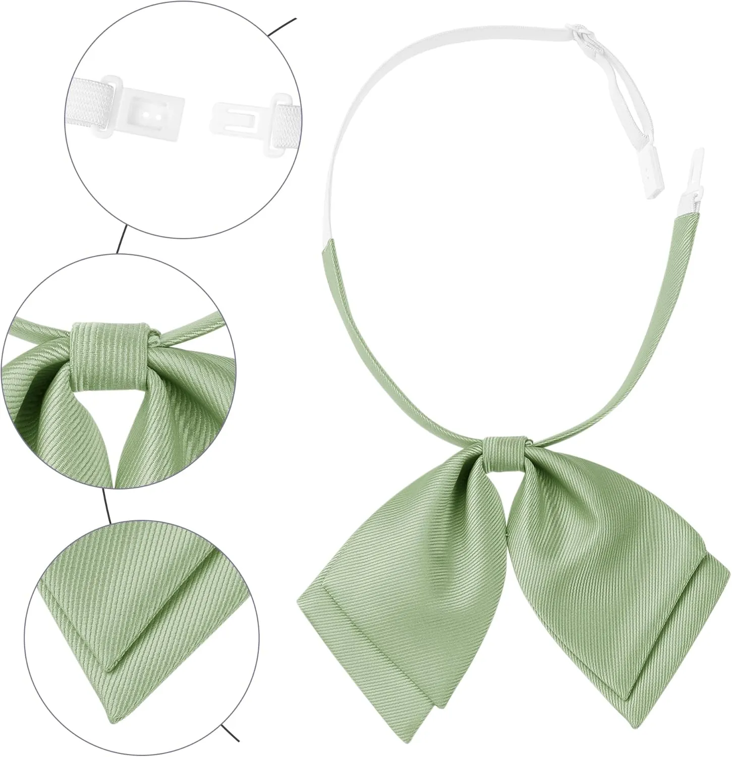 Women's Bowtie Satin Adjustable Pre-Tied Double Layer Collar Bow Ties for Uniform Shirt
