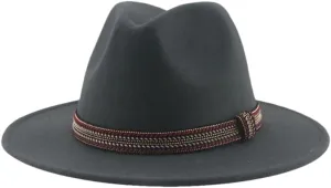 Women's Fedoras Hat Solid Casual Wide Brim Hat Panama Band Caps Dark Gray9 56-58cm