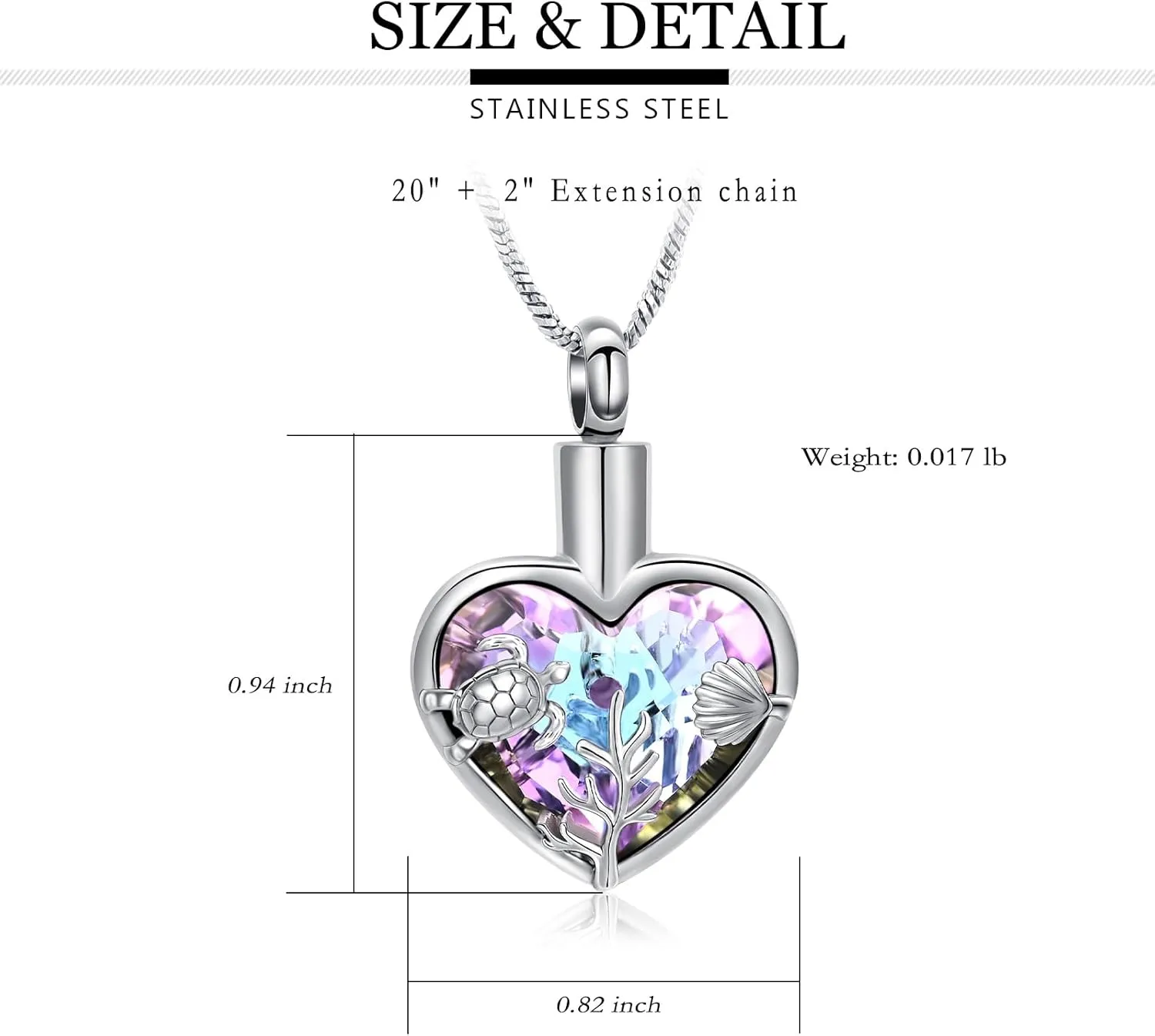 Yinplsmemory Sea Turtle Urn Necklaces for Ashes for Women Men Stainless Steel Crystal Heart Urn Locket Pendant Keepsake Memorial Cremation Jewelry