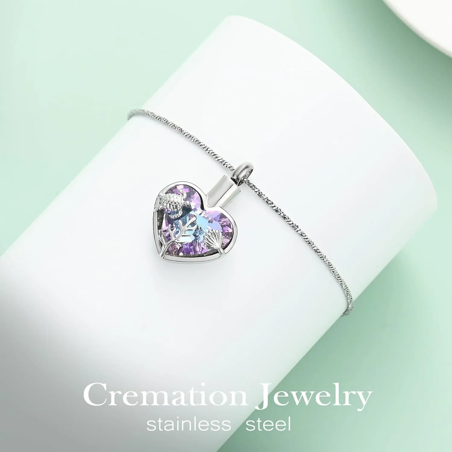 Yinplsmemory Sea Turtle Urn Necklaces for Ashes for Women Men Stainless Steel Crystal Heart Urn Locket Pendant Keepsake Memorial Cremation Jewelry