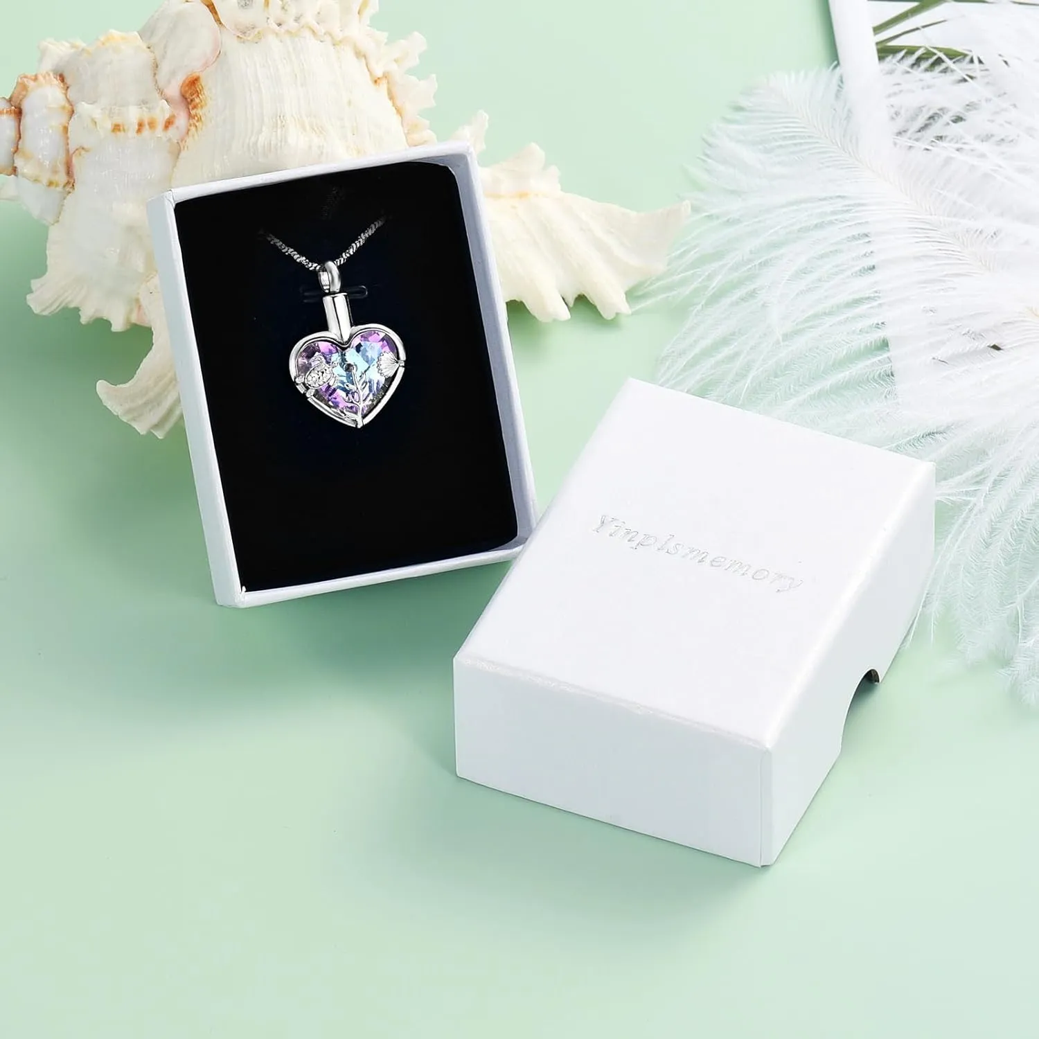 Yinplsmemory Sea Turtle Urn Necklaces for Ashes for Women Men Stainless Steel Crystal Heart Urn Locket Pendant Keepsake Memorial Cremation Jewelry